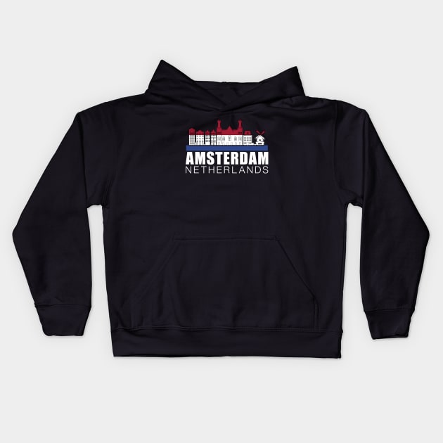 Amsterdam Netherlands Flag Skyline Kids Hoodie by mstory